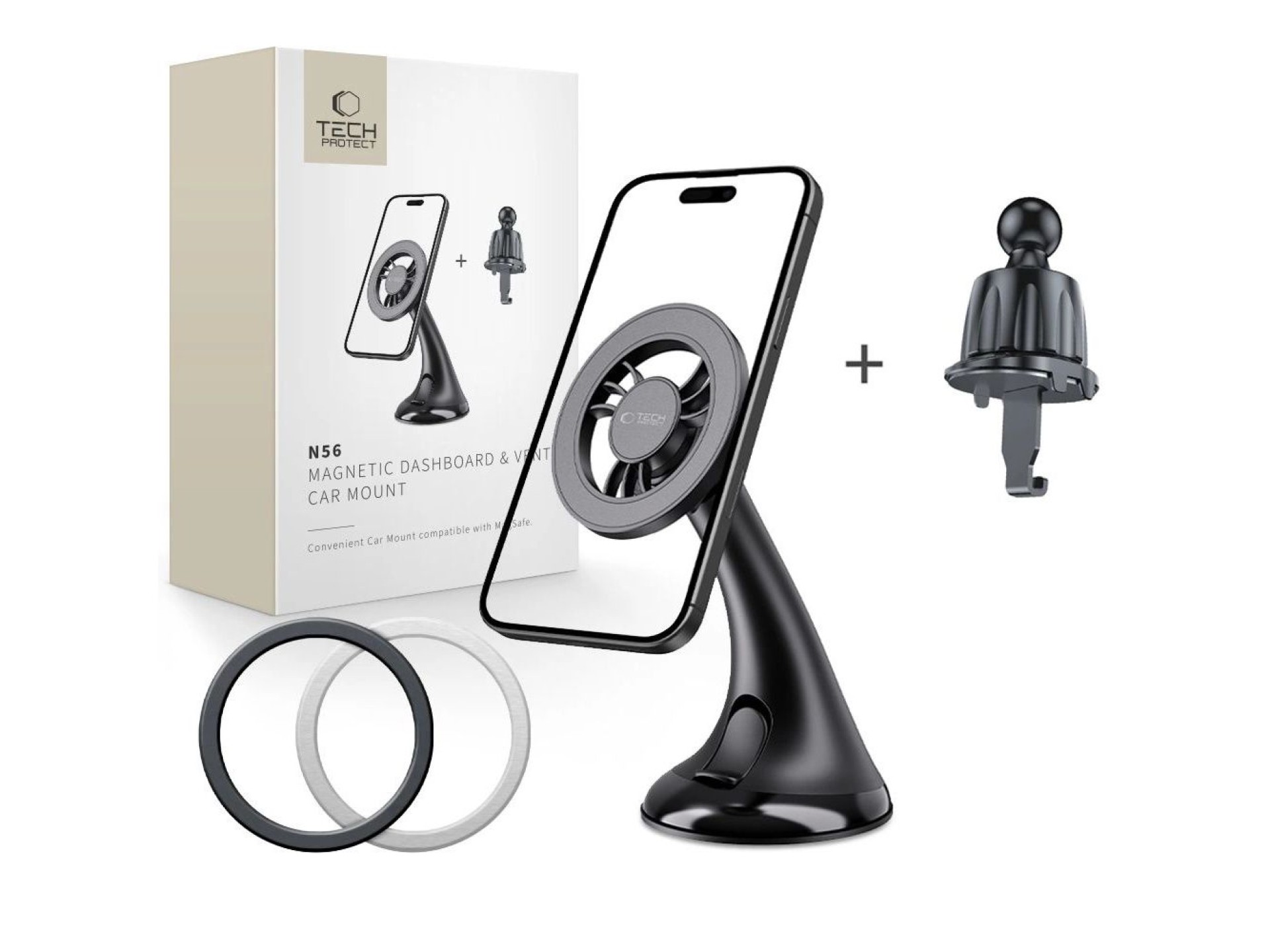 Suporte para carro Tech-Protect N56 para painel, para-brisa ou saída de ar - Preto