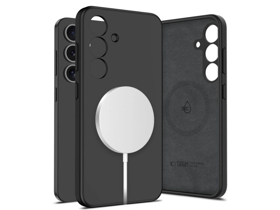 Capa Tech-Protect de silicone líquido MagSafe para Samsung Galaxy S25 - Preta