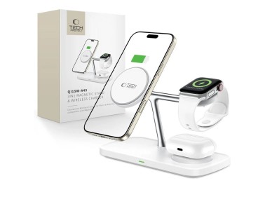 Tech-Protect QI15W-A45 3in1 Wireless Charger with MagSafe for Apple Devices - White Tech-Protect QI15W-A45 3in1 Wireless Charger with MagSafe for Apple Devices - White
