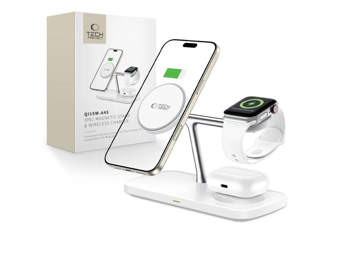 Tech-Protect QI15W-A45 3in1 Wireless Charger with MagSafe for Apple Devices - White