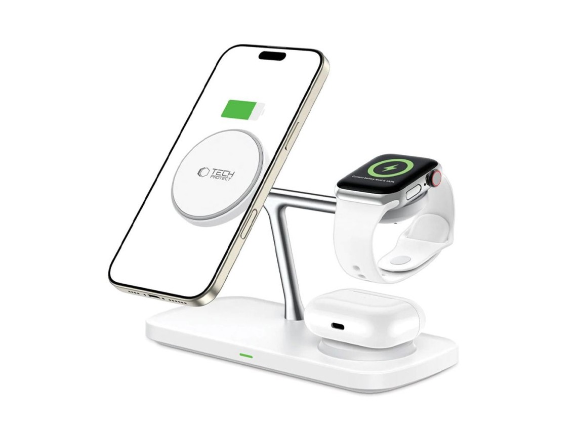 Tech-Protect QI15W-A45 3in1 Wireless Charger with MagSafe for Apple Devices - White