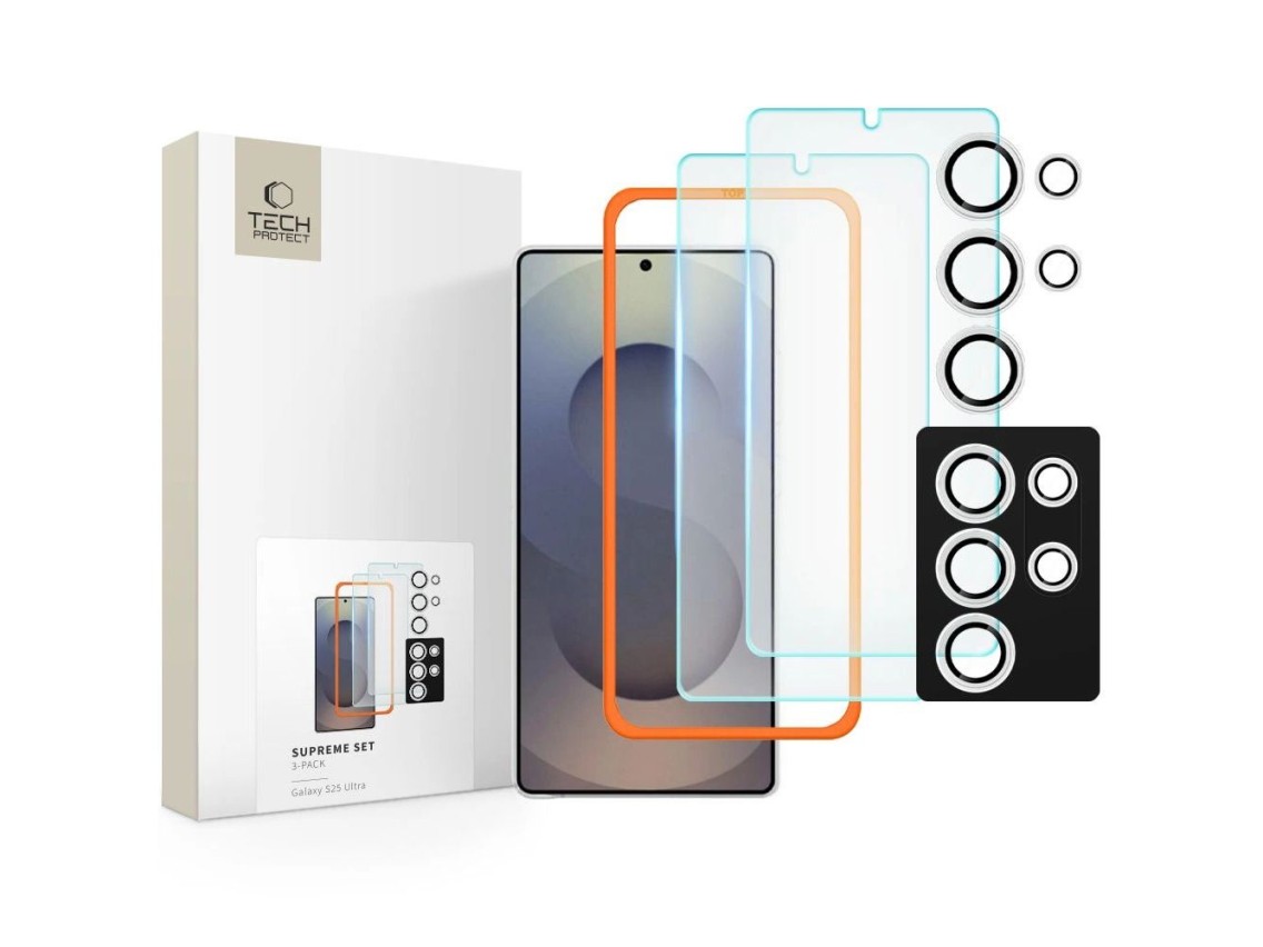 Kit Tech-Protect Supreme para Samsung Galaxy S25 Ultra: 2 protectores de pantalla de vidrio templado