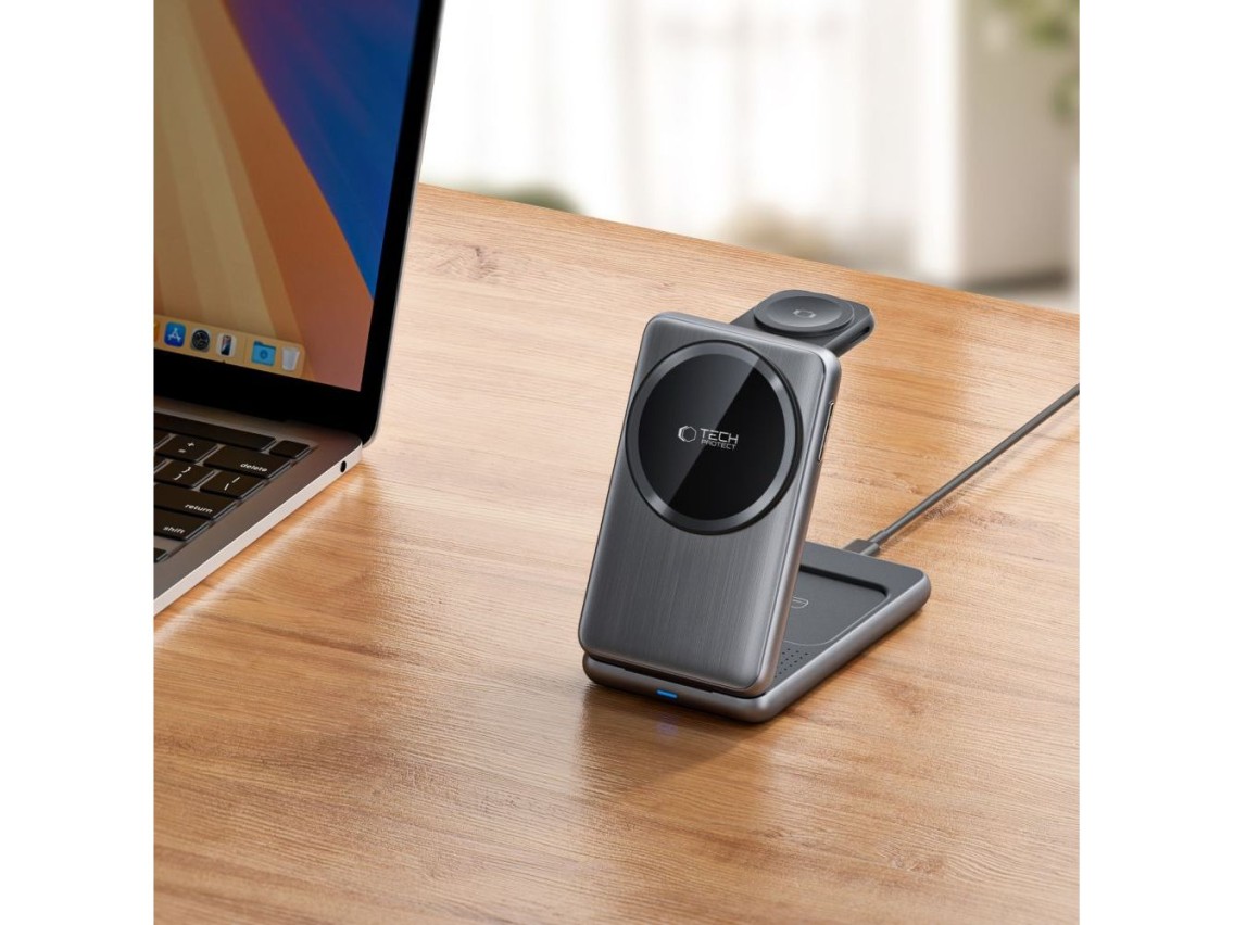 QI15W-A42 3in1 Inductive Charger with MagSafe for Apple Devices - Gray