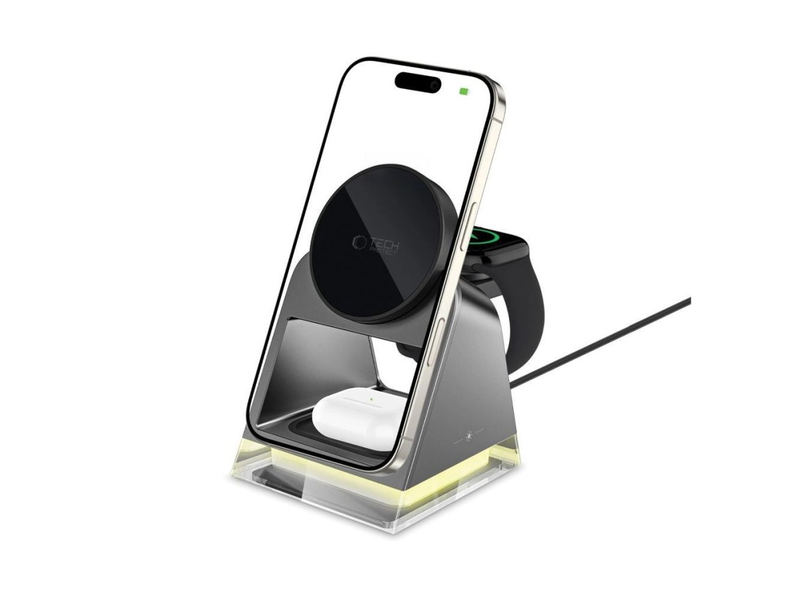 Cargador inal�mbrico 3 en 1 Tech-Protect QI15W-A43 con MagSafe para dispositivos Apple - Negro