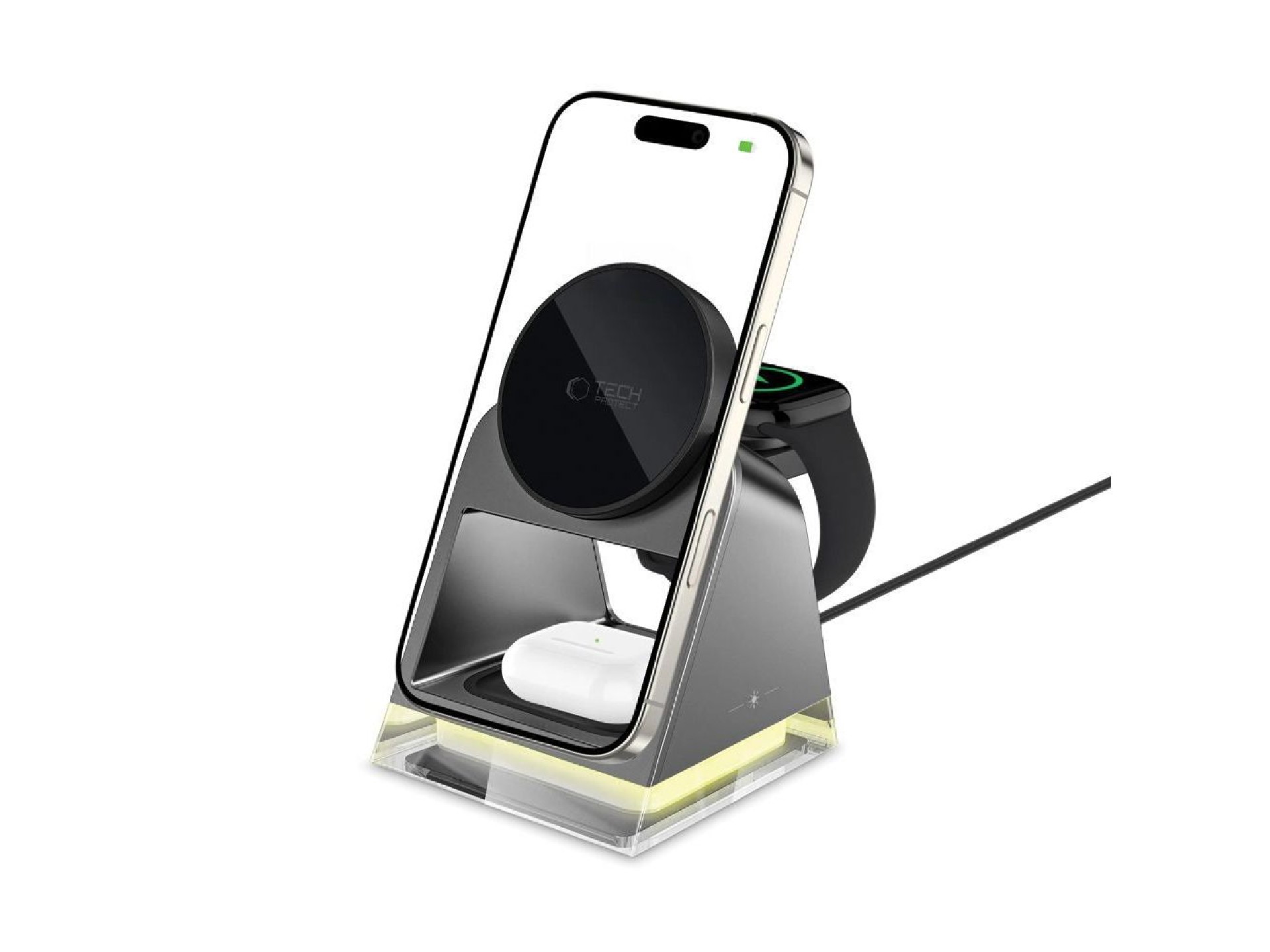 Cargador inalámbrico 3 en 1 Tech-Protect QI15W-A43 con MagSafe para dispositivos Apple - Negro