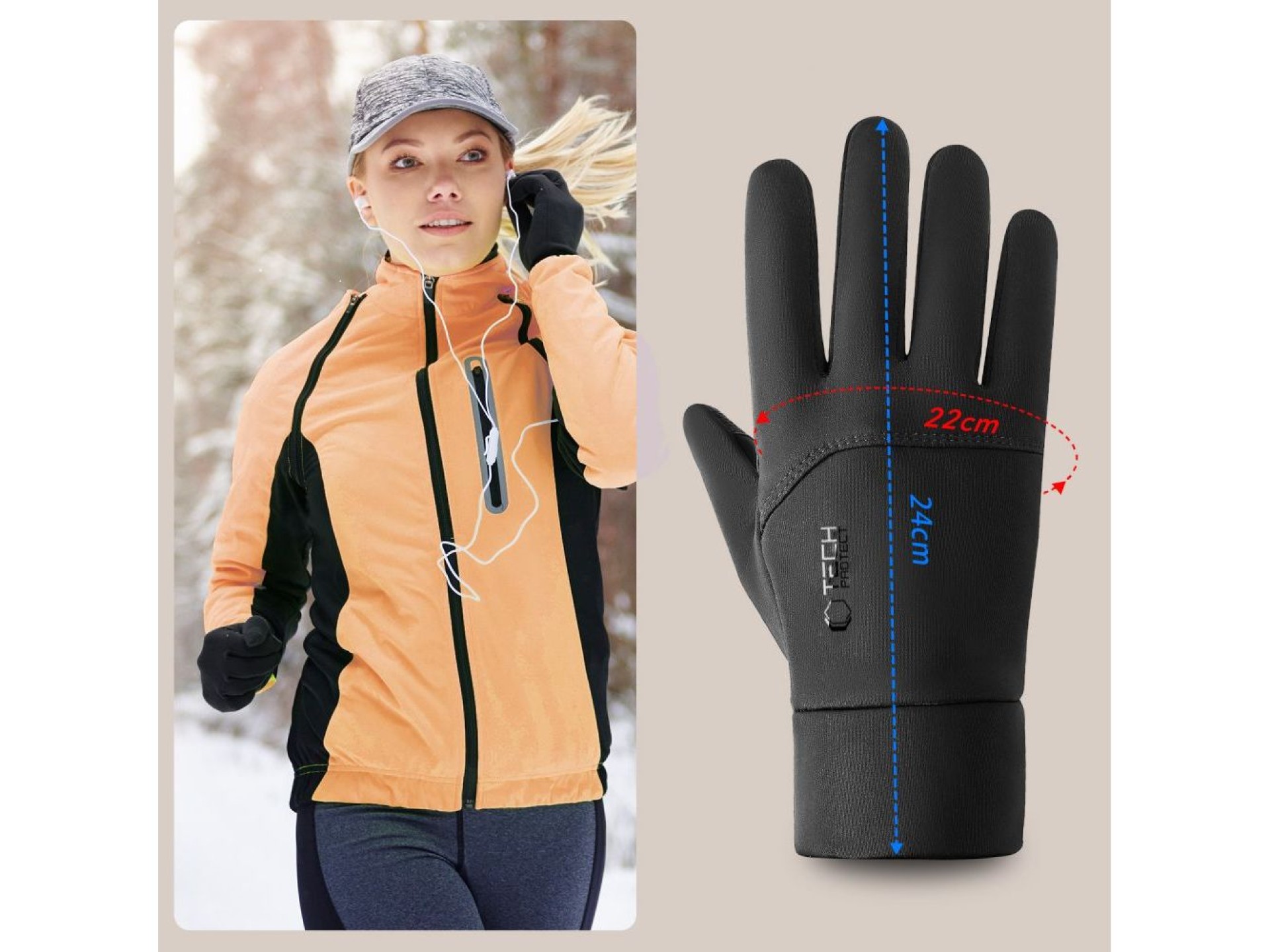 Guantes Tech-Protect WG01 con puntas táctiles, talla M - Negro