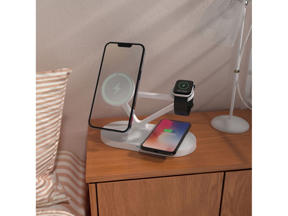 Tech-Protect QI15W-A41 3in1 Wireless Charger with MagSafe for Apple Devices - White
