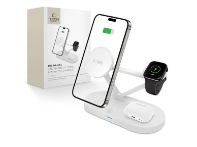 Tech-Protect QI15W-A41 3in1 Wireless Charger with MagSafe for Apple Devices - White Tech-Protect QI15W-A41 3in1 Wireless Charger with MagSafe for Apple Devices - White