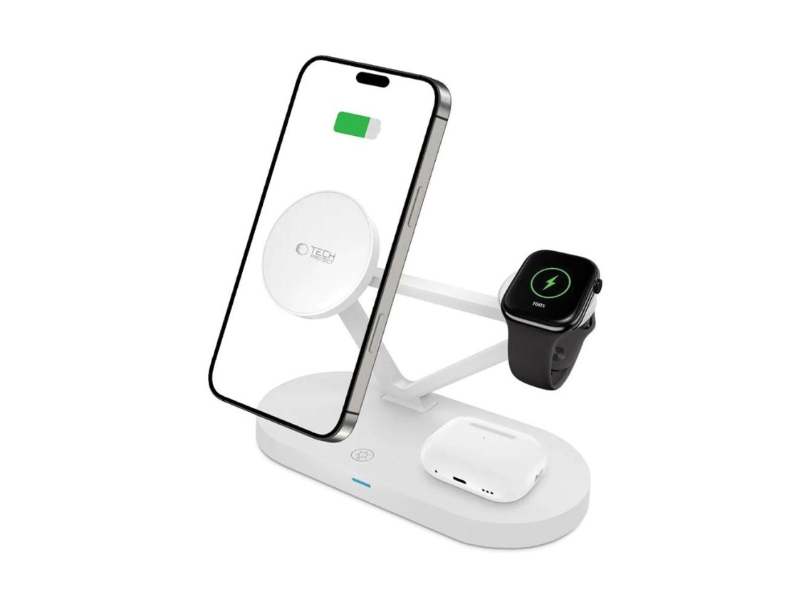 Tech-Protect QI15W-A41 3in1 Wireless Charger with MagSafe for Apple Devices - White