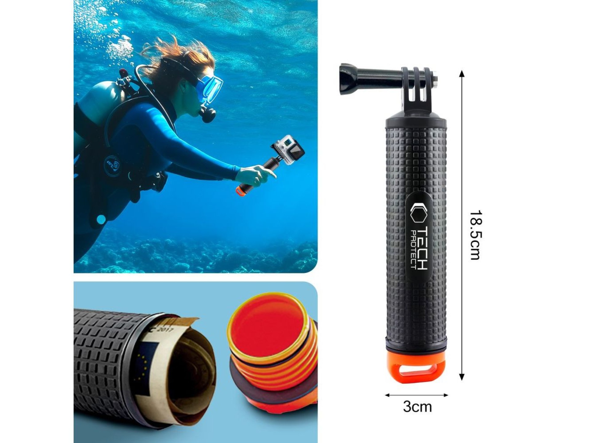 Tech-Protect GA100 Hand Grip for GoPro / DJI - Black