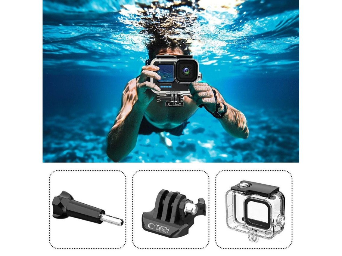 Capa à prova d'água Tech-Protect GA200 para GoPro Hero 9 / 10 / 11 / 12 - Transparente