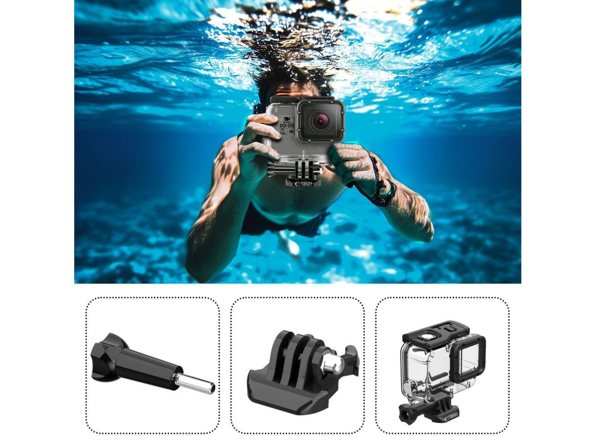 Capa à prova d'água Tech-Protect GA200 para GoPro Hero 5 / 6 / 7 - Transparente