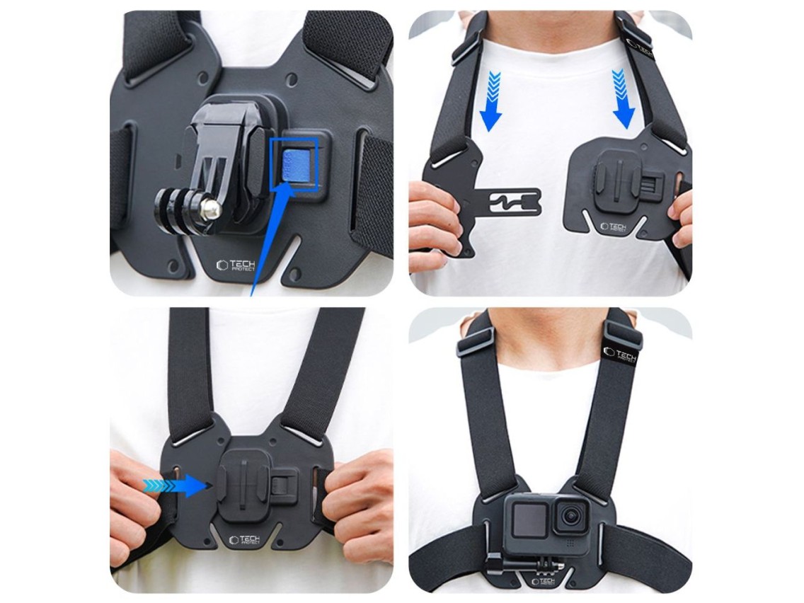 Suporte de peito Tech-Protect GA100 para GoPro / DJI - Preto