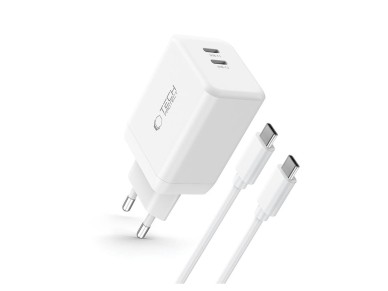 Tech-Protect NC45W-GAN 2-PORT PD45W Charger + TYPE-C CABLE - white Tech-Protect NC45W-GAN 2-PORT PD45W Charger + TYPE-C CABLE - white