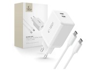 Carregador Tech-Protect NC45W-GAN de 2 portas PD45W + cabo tipo C - branco Carregador Tech-Protect NC45W-GAN de 2 portas PD45W + cabo tipo C - branco