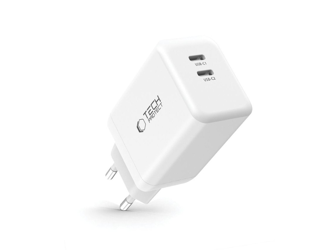 Carregador Tech-Protect NC45W-GAN de 2 portas PD45W - Branco