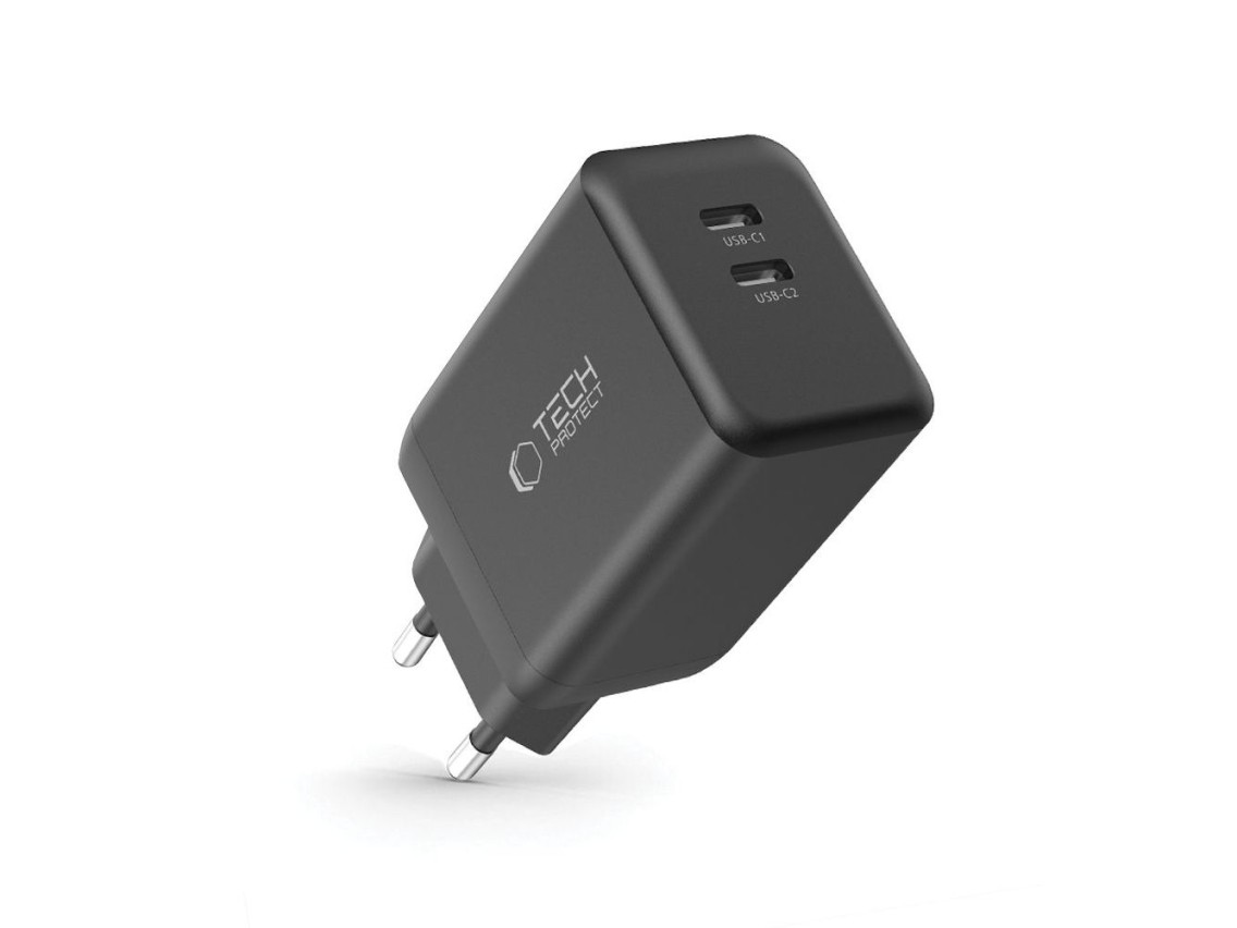 Cargador de pared Tech-Protect NC45W-GAN de 2 puertos PD45W - negro