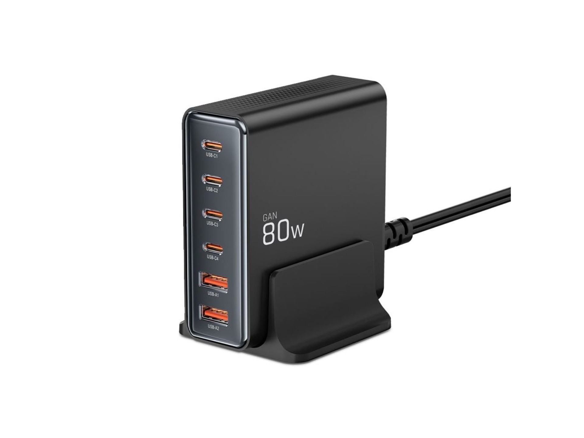 Estação de carregamento Tech-protect DC80W-GAN de 6 portas PD80W/QC3.0 - Preta