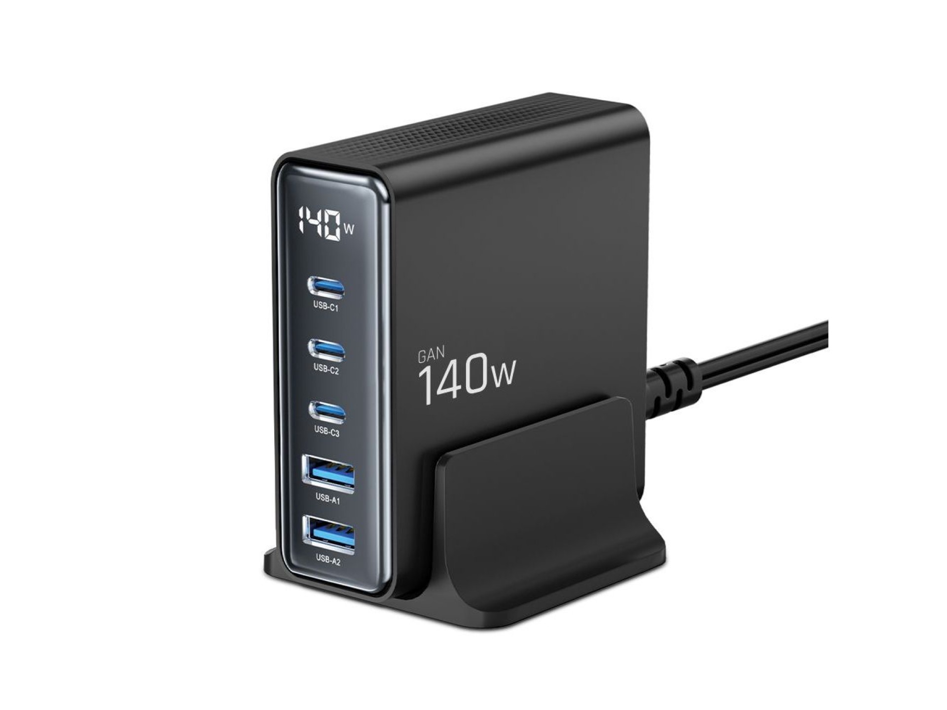Estación de carga Tech-Protect DC140W-GAN de 5 puertos PD140W/QC3.0 - Negra