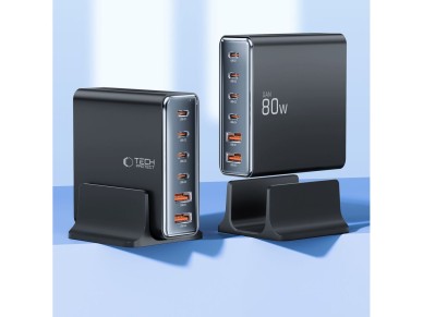 Estaci�n de carga Tech-protect DC80W-GAN de 6 puertos PD80W/QC3.0 - Negra