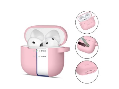 Funda protectora de silicona Tech-Protect con gancho para AirPods 4 - Rosa