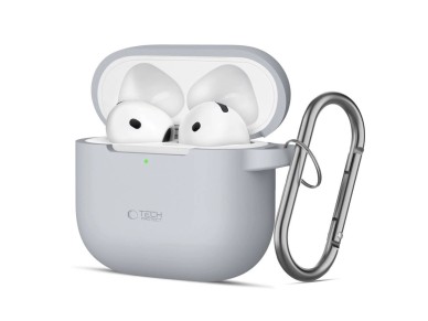 Capa de silicone com gancho Tech-Protect para AirPods 4 - Cinza
