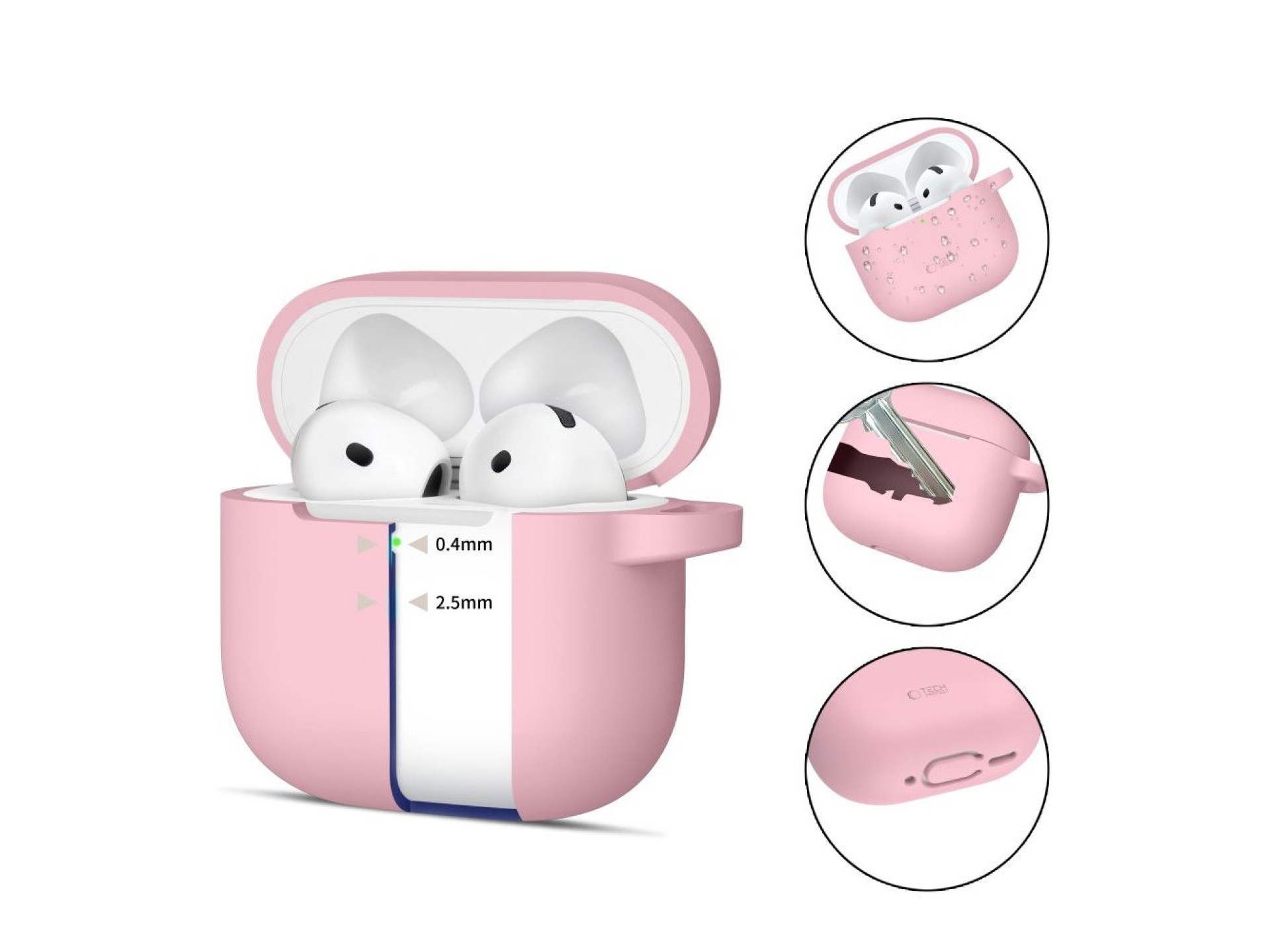 Capa de silicone com gancho Tech-Protect para AirPods 4 - Rosa