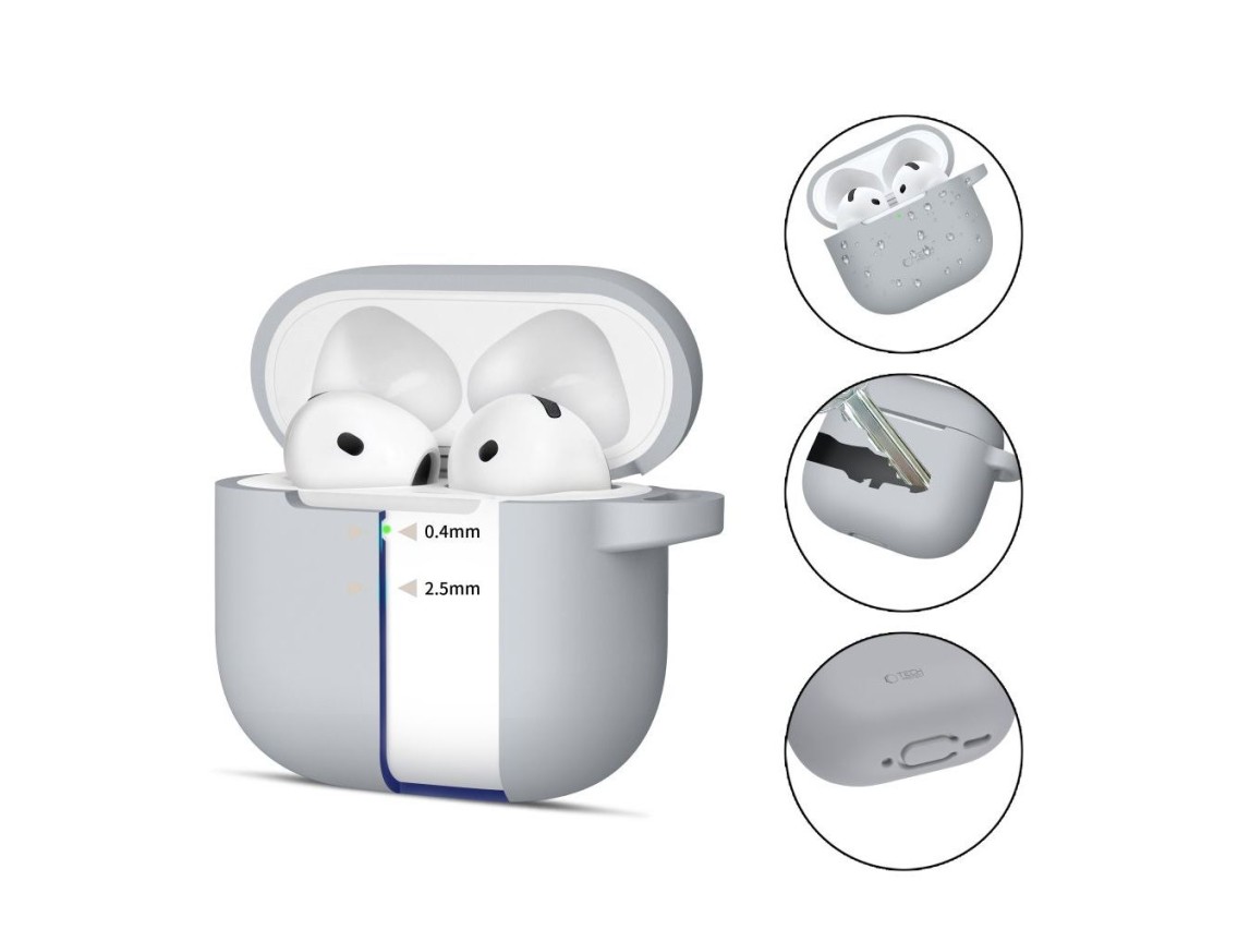 Capa de silicone com gancho Tech-Protect para AirPods 4 - Cinza