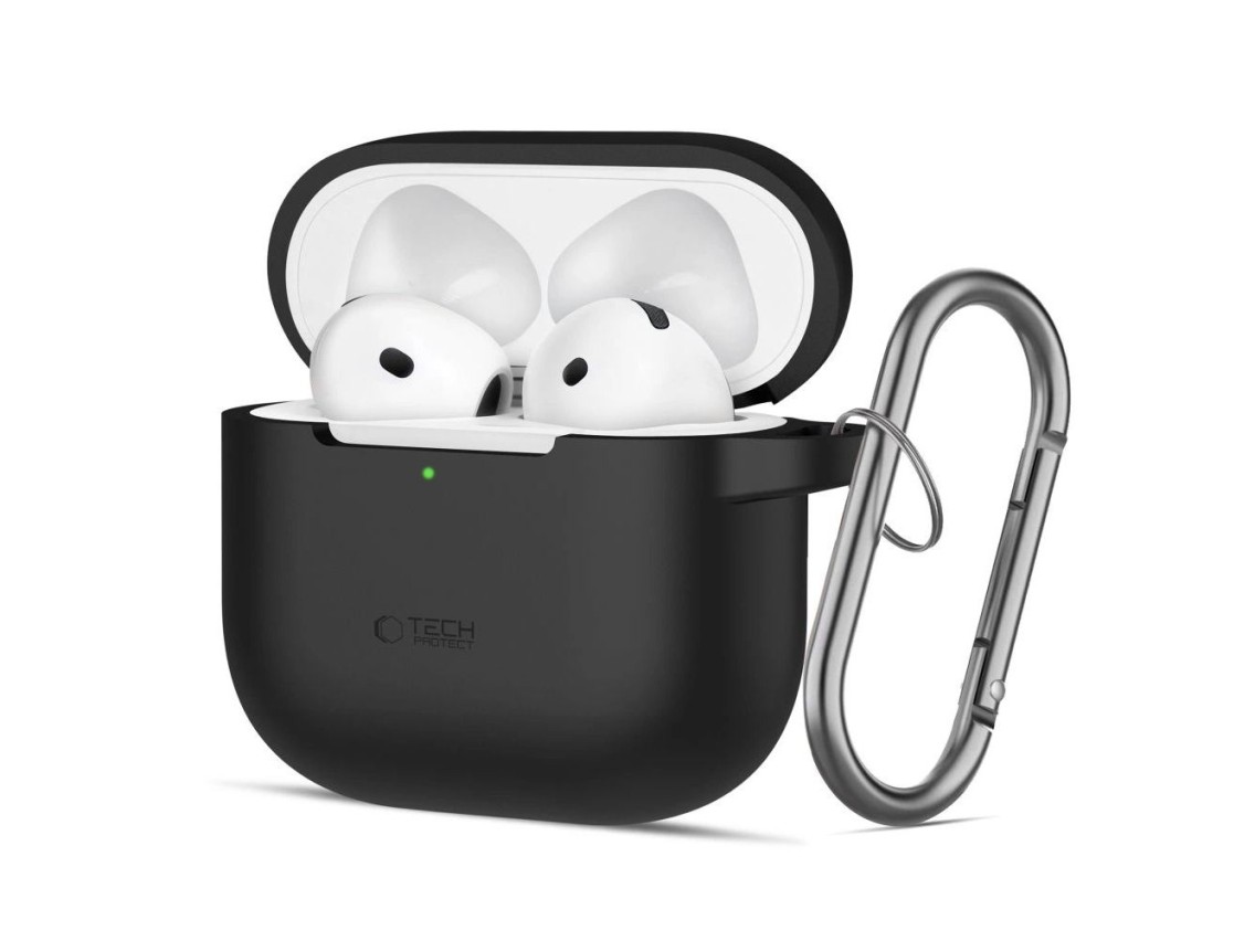 Funda protectora de silicona Tech-Protect con gancho para AirPods 4 - Negra