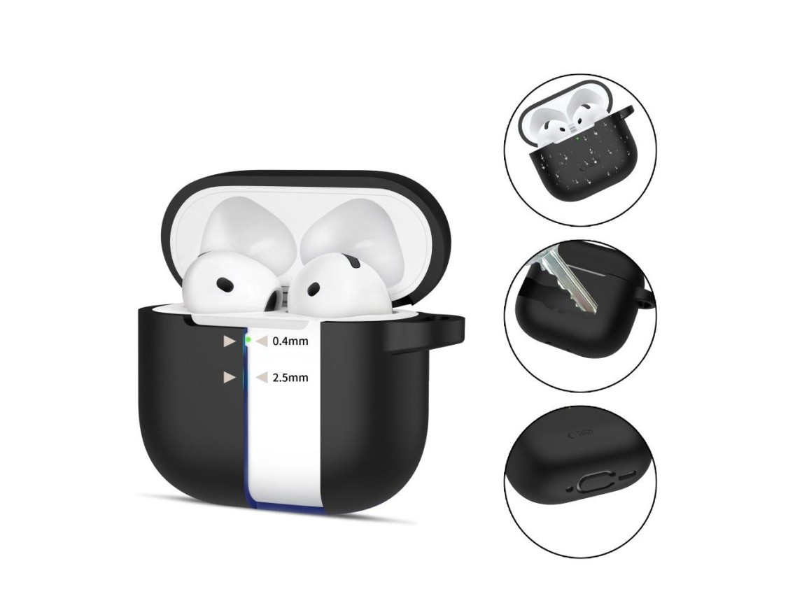 Funda protectora de silicona Tech-Protect con gancho para AirPods 4 - Negra