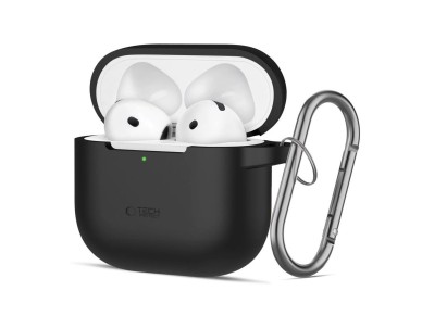 Capa de silicone com gancho Tech-Protect para AirPods 4 - Preta