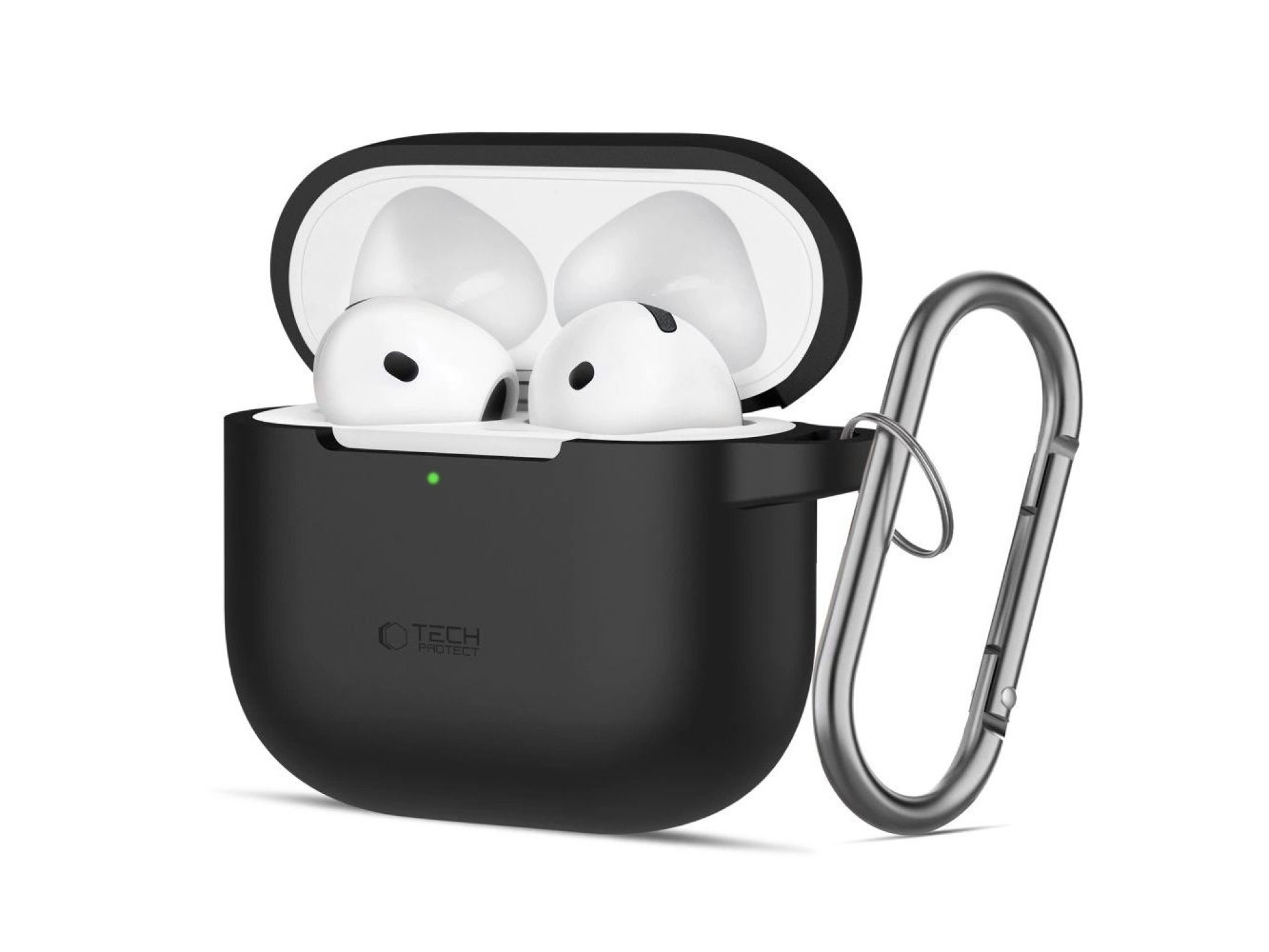 Funda protectora de silicona Tech-Protect con gancho para AirPods 4 - Negra
