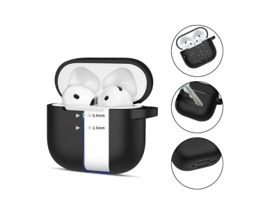 Capa de silicone com gancho Tech-Protect para AirPods 4 - Preta