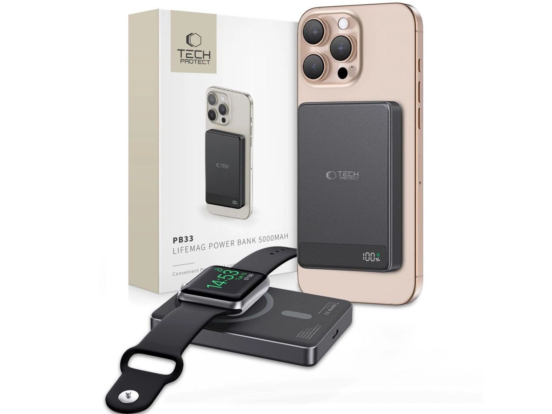 Batería externa Tech-Protect PB33 LifeMag MagSafe de 5000 mAh - negra