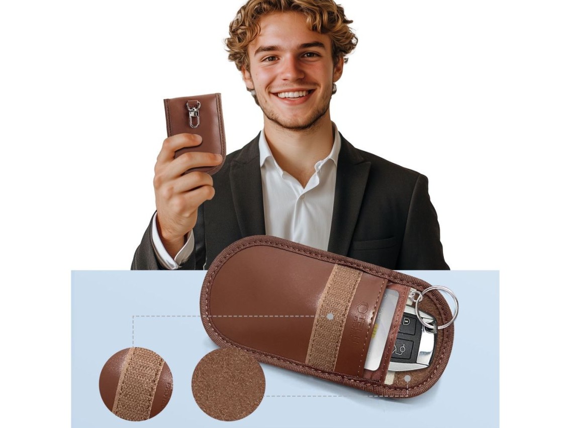 Capa para chave de carro Tech-Protect KLR100 com bloqueio RFID - Marrom