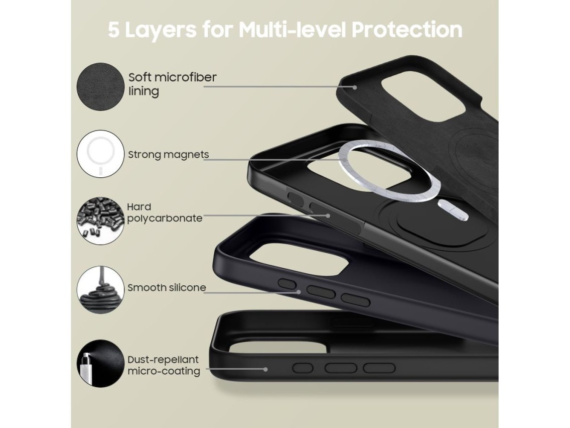 Funda Tech-Protect de silicona MagSafe para iPhone 16 Pro - Negra