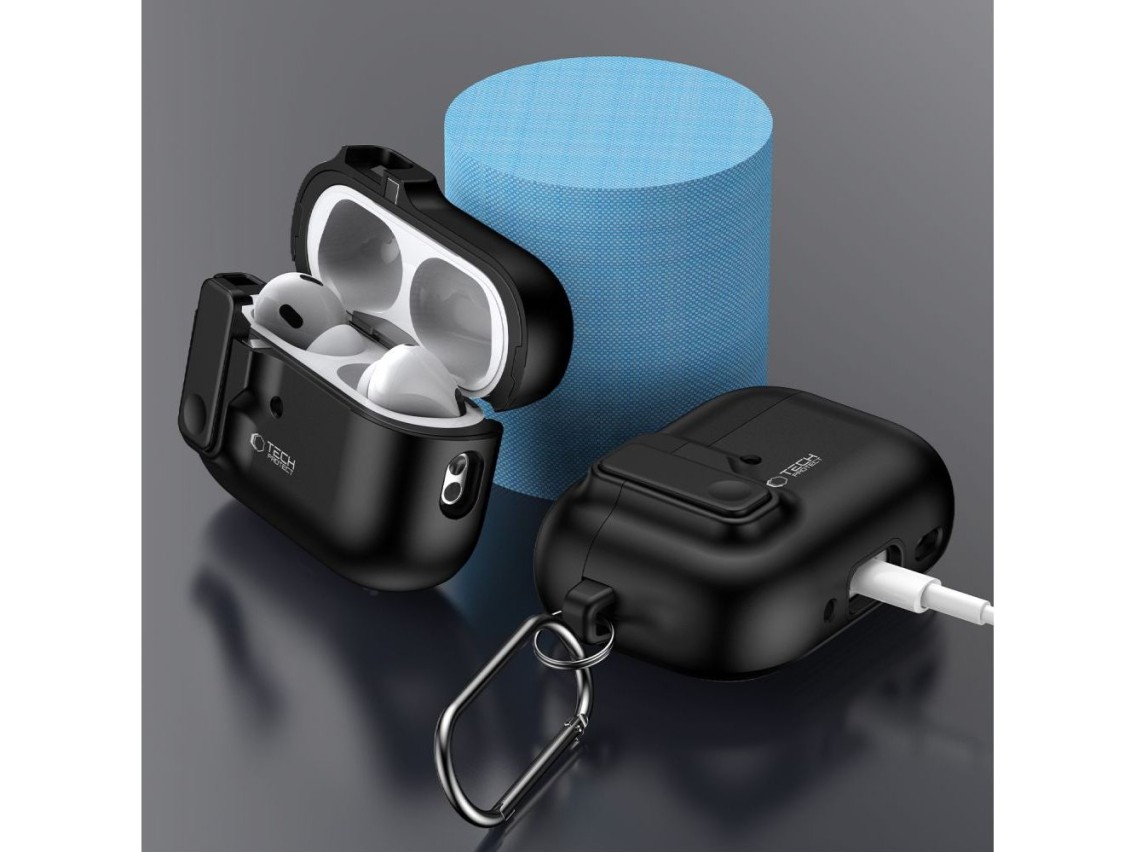 Funda Tech-Protect Slim Hook con mosquetón para Apple AirPods Pro 1/2 - Negra