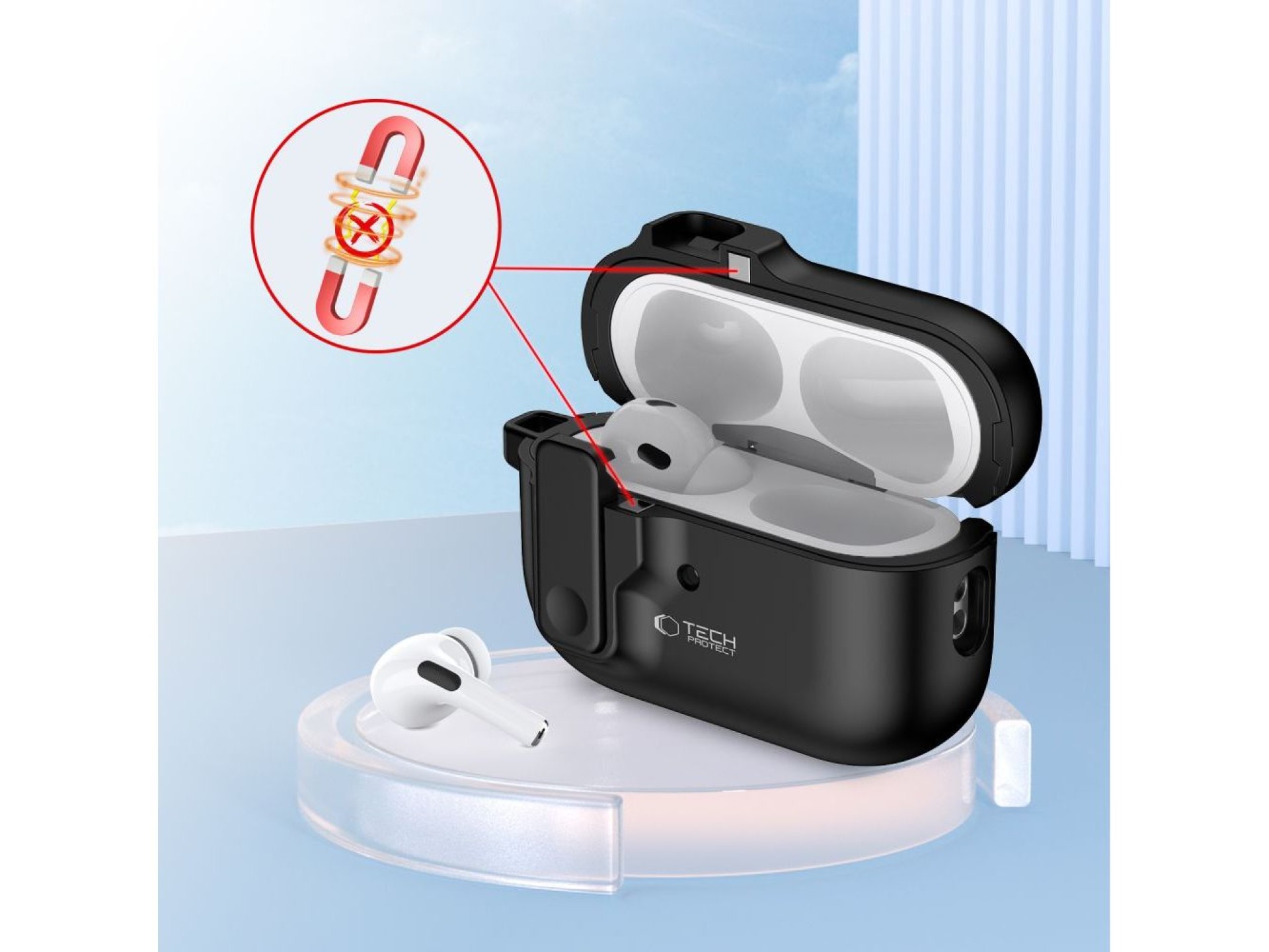 Funda Tech-Protect Slim Hook con mosquetón para Apple AirPods Pro 1/2 - Negra