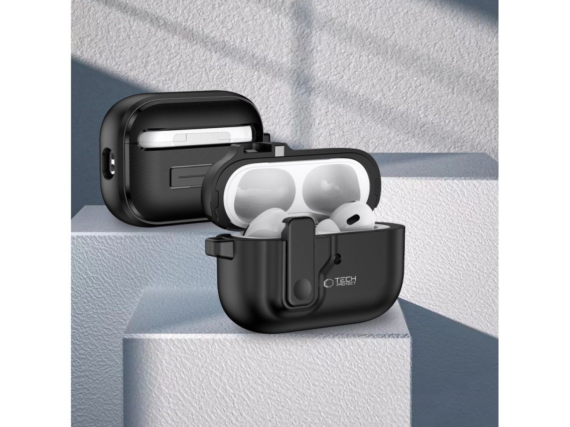 Funda Tech-Protect Slim Hook con mosquetón para Apple AirPods Pro 1/2 - Negra