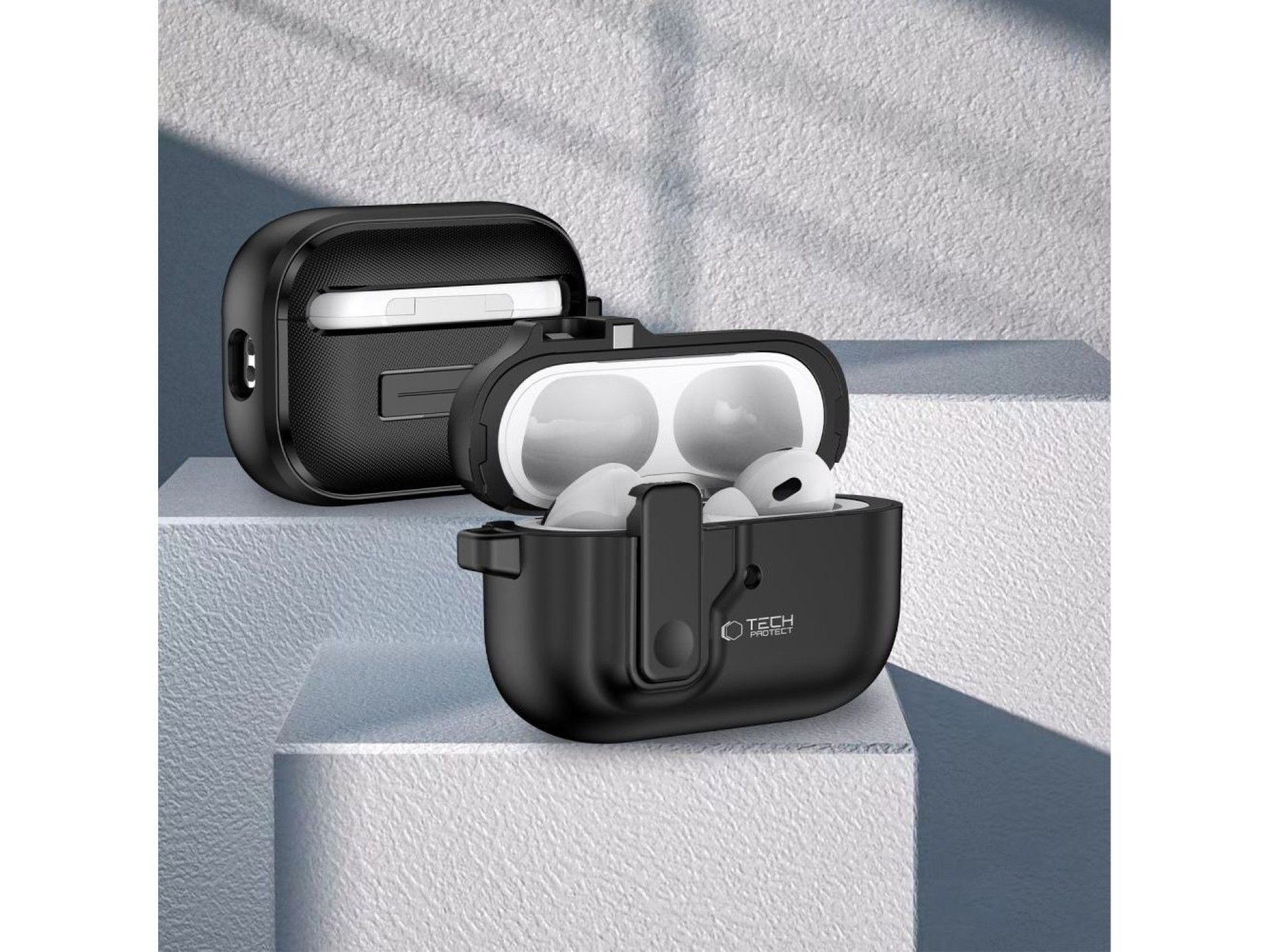 Funda Tech-Protect Slim Hook con mosquetón para Apple AirPods Pro 1/2 - Negra