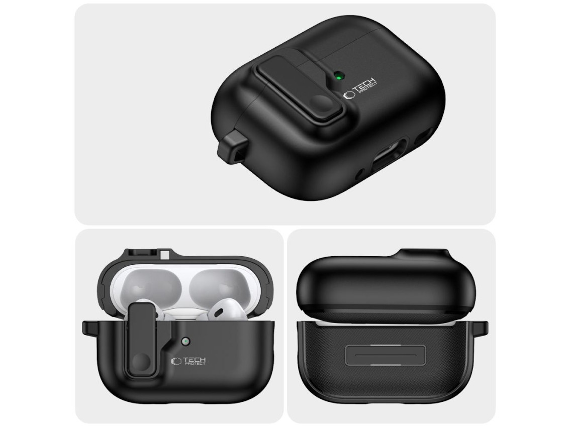 Funda Tech-Protect Slim Hook con mosquetón para Apple AirPods Pro 1/2 - Negra