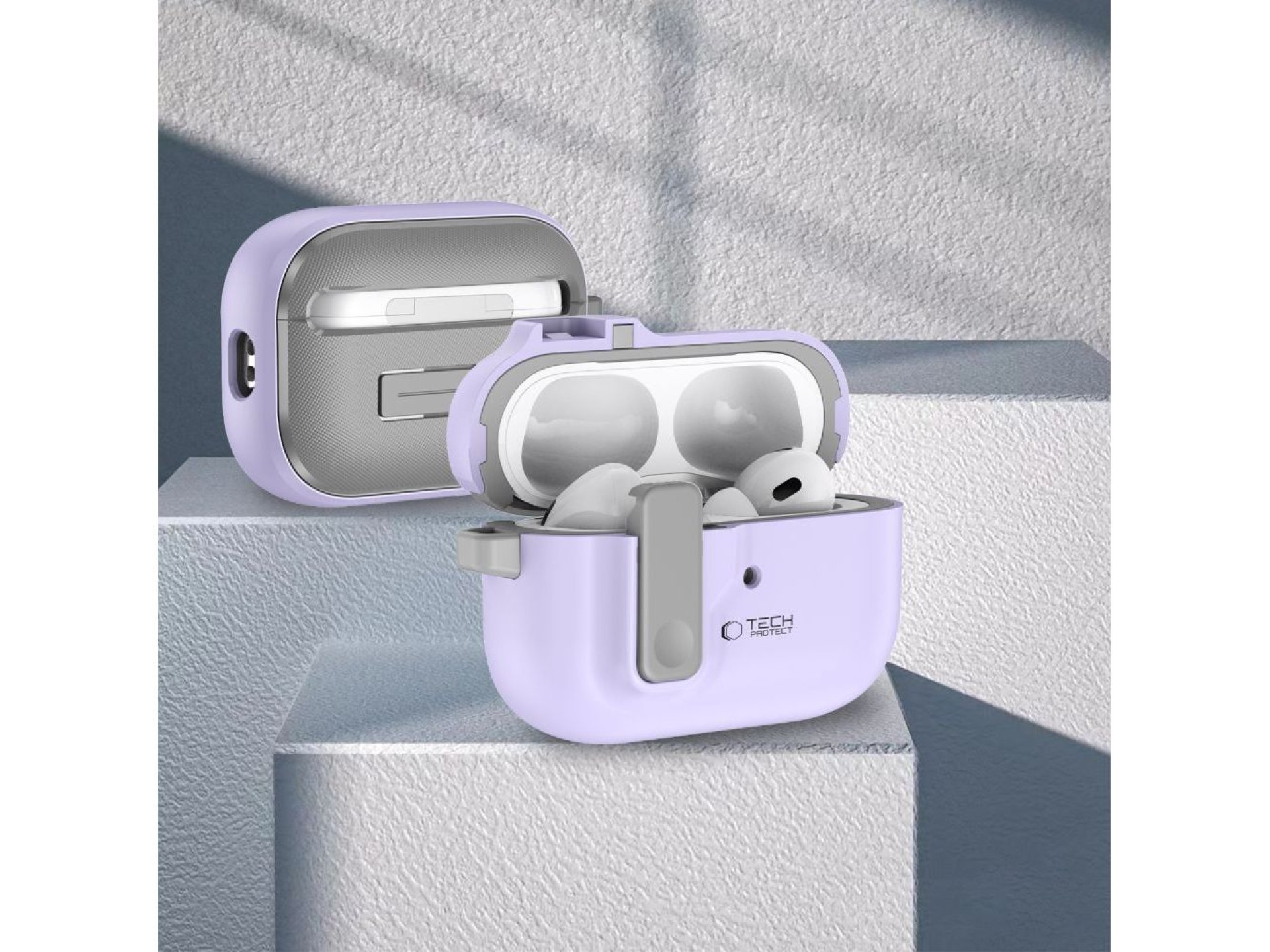 Funda Tech-Protect Slim Hook con mosquetón para Apple AirPods Pro 1/2 - Morada