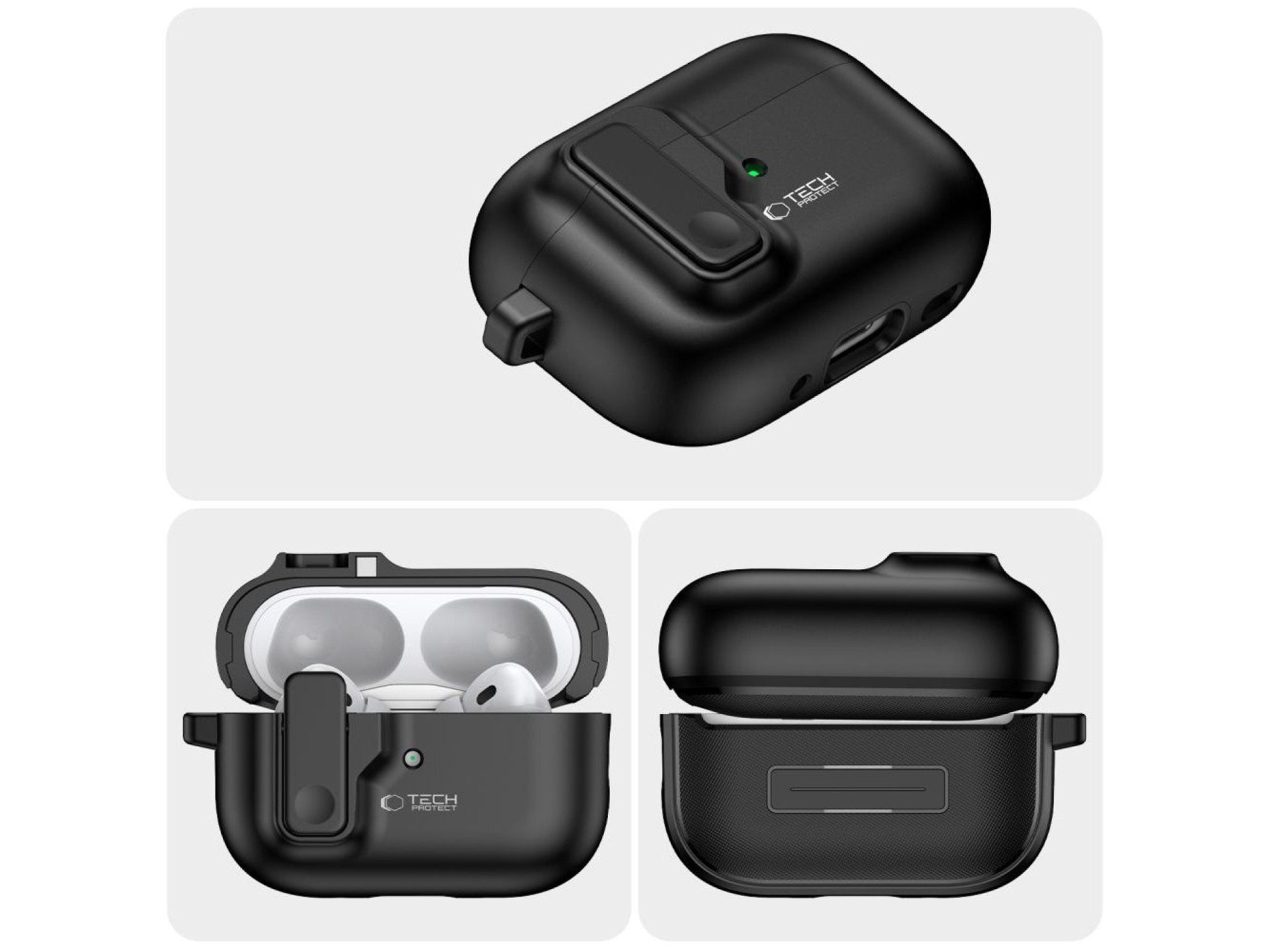 Funda Tech-Protect Slim Hook con mosquetón para Apple AirPods Pro 1/2 - Negra