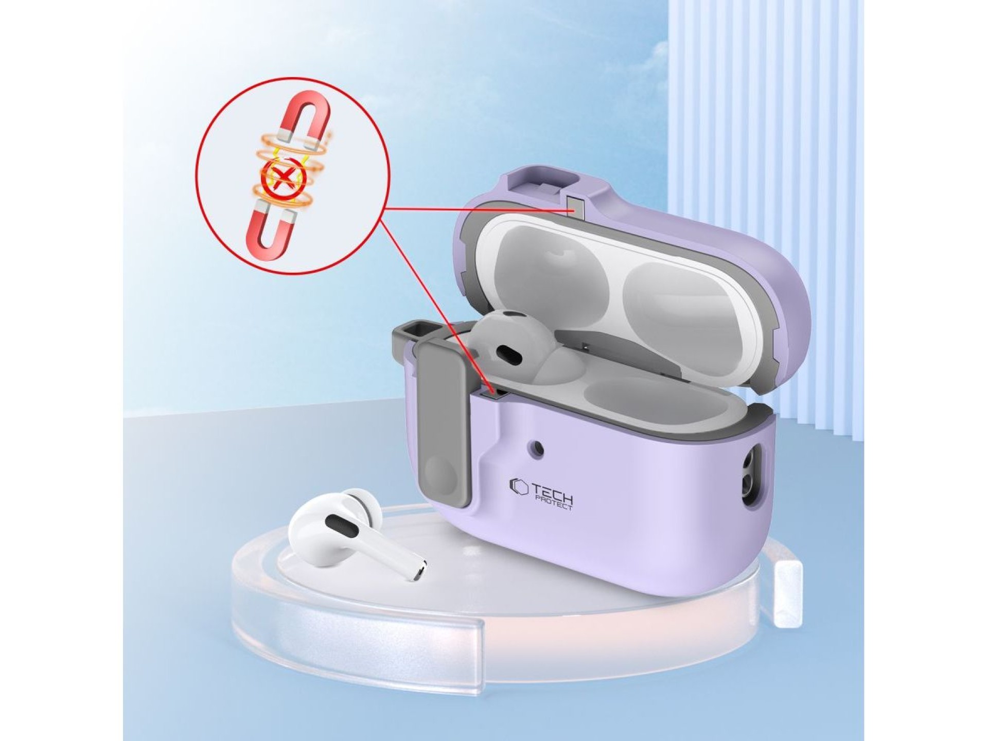 Funda Tech-Protect Slim Hook con mosquetón para Apple AirPods Pro 1/2 - Morada