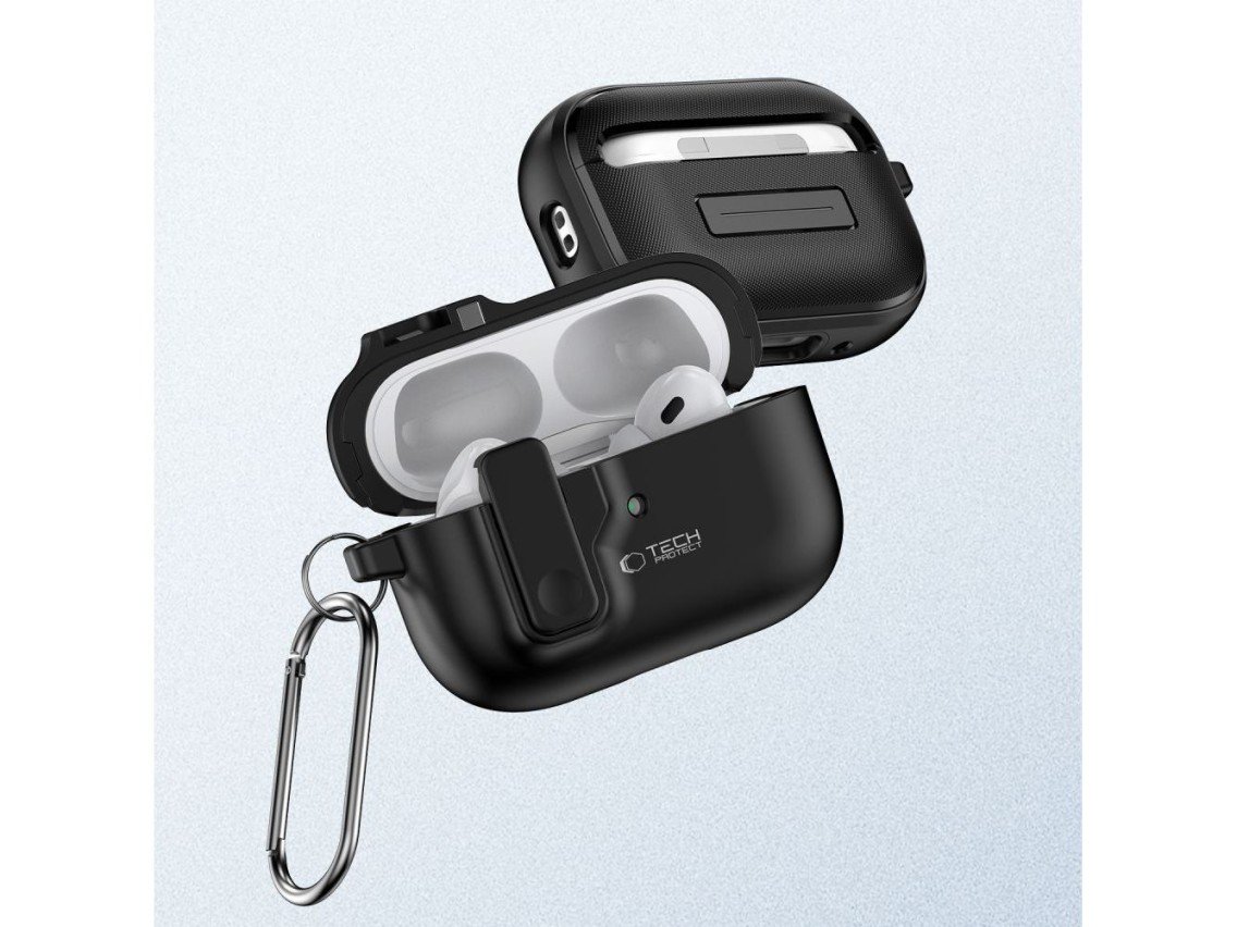Funda Tech-Protect Slim Hook con mosquetón para Apple AirPods Pro 1/2 - Negra