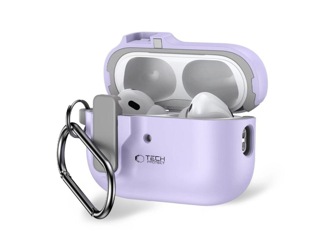 Funda Tech-Protect Slim Hook con mosquetón para Apple AirPods Pro 1/2 - Morada