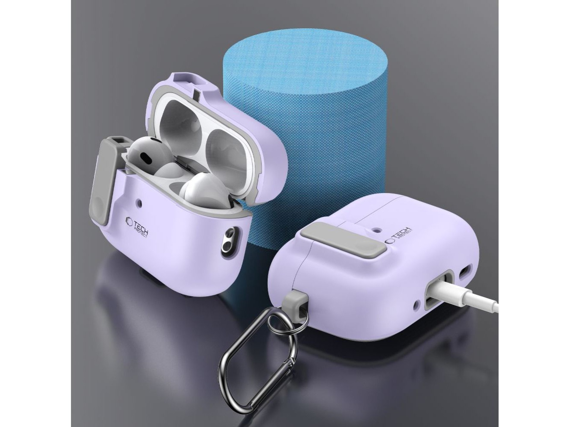 Funda Tech-Protect Slim Hook con mosquetón para Apple AirPods Pro 1/2 - Morada