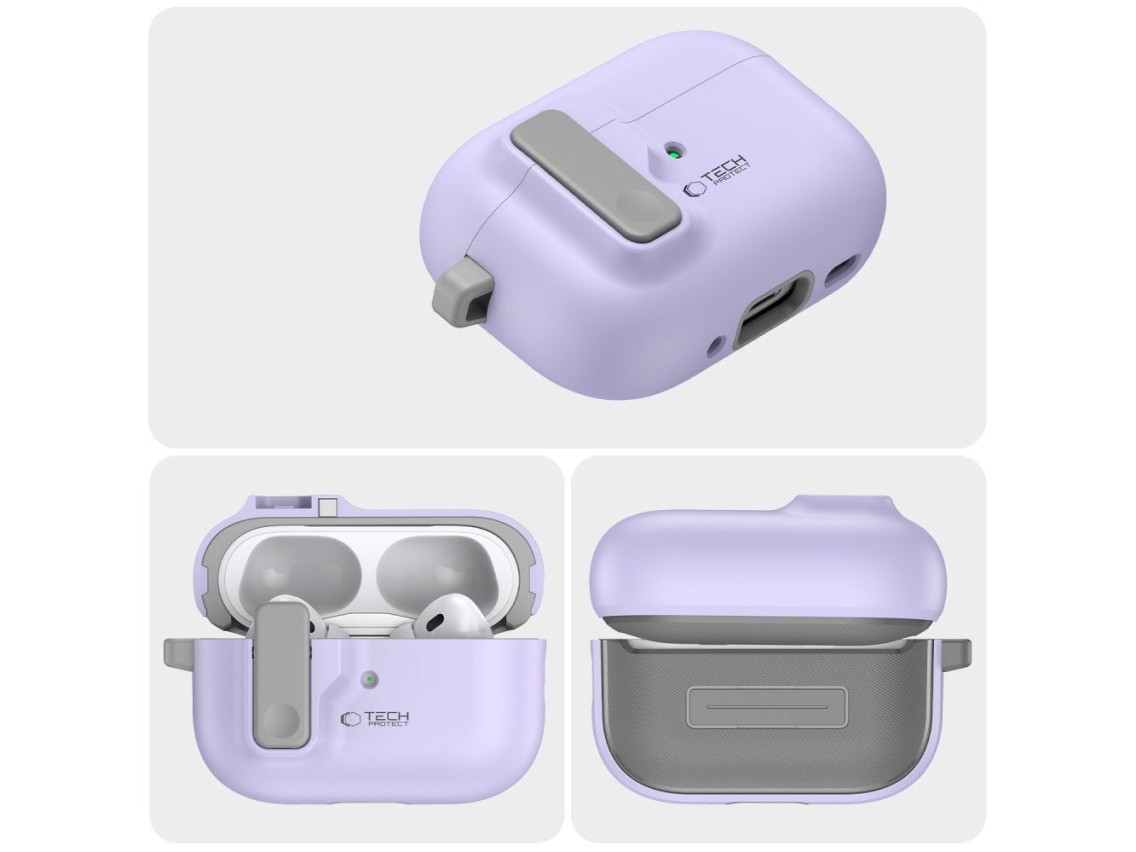 Funda Tech-Protect Slim Hook con mosquetón para Apple AirPods Pro 1/2 - Morada