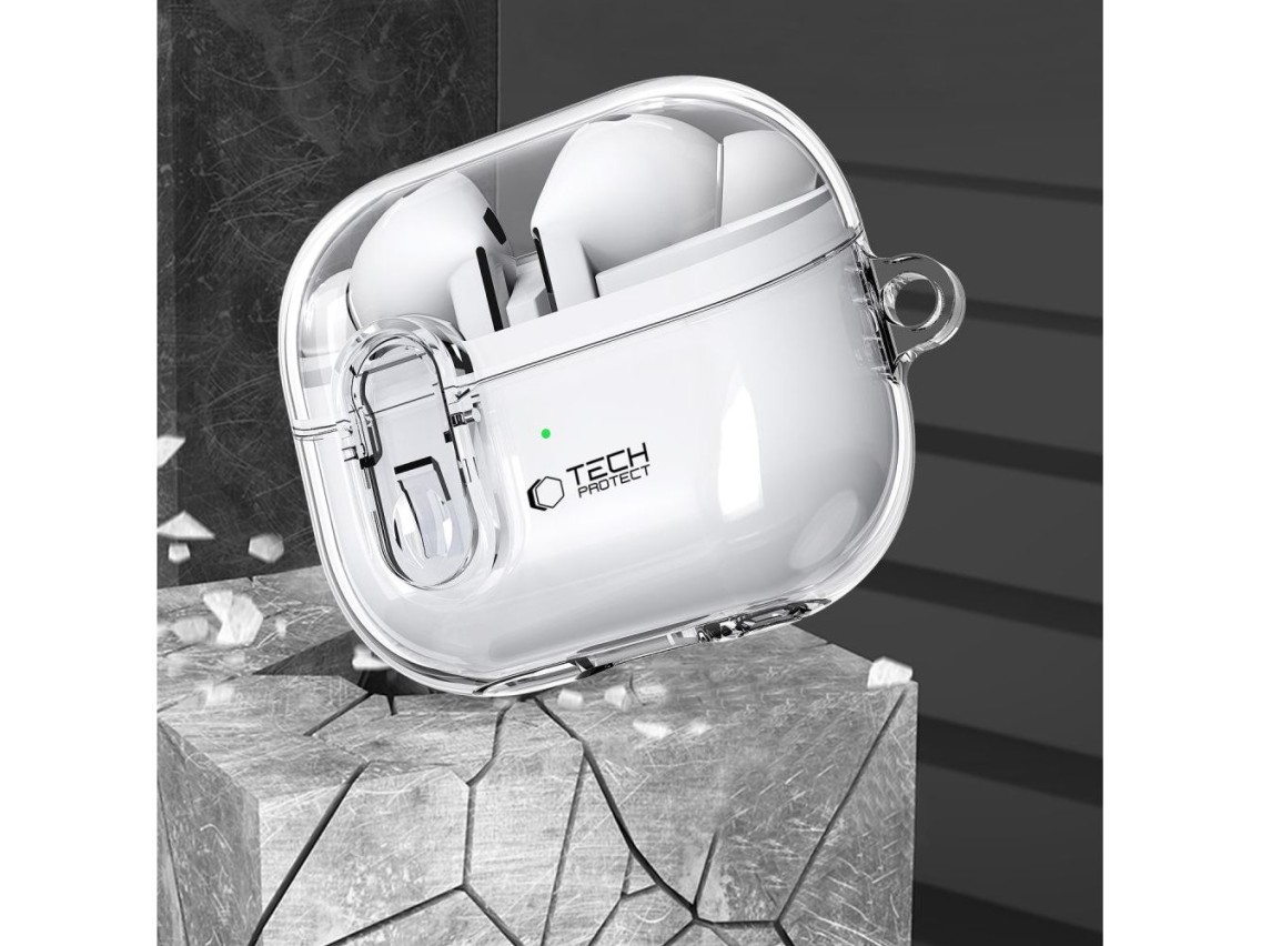 Funda Tech-Protect FlexAir con mosquetón para Samsung Galaxy Buds 3 / 3 Pro - Transparente