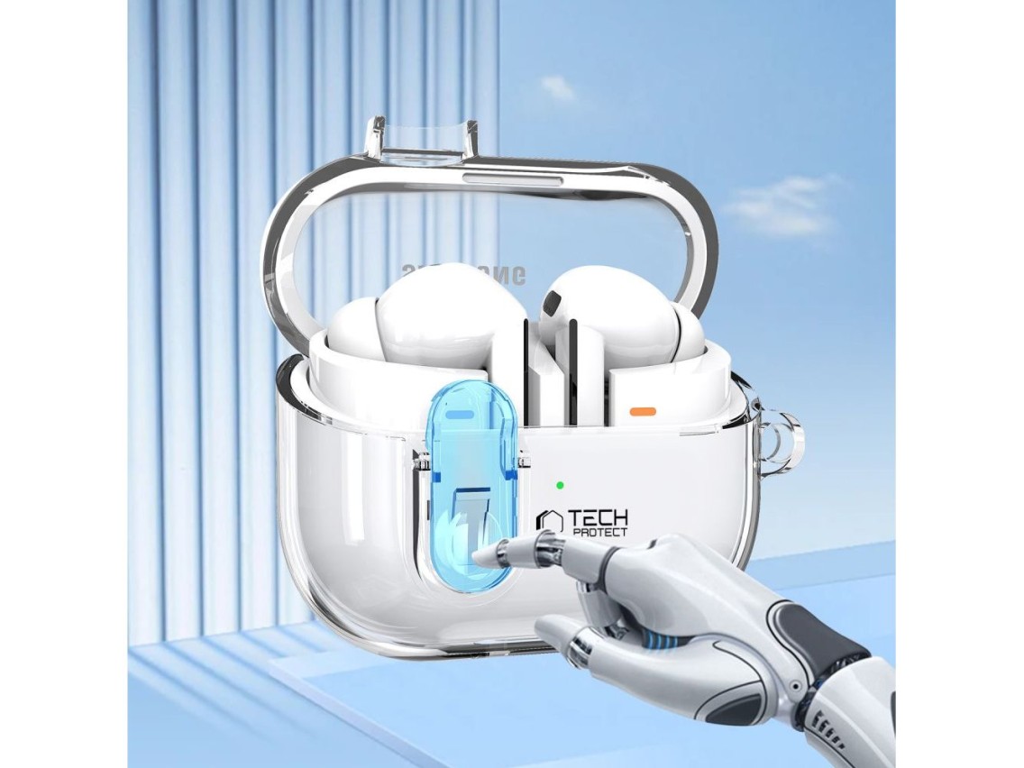 Funda Tech-Protect FlexAir con mosquetón para Samsung Galaxy Buds 3 / 3 Pro - Transparente